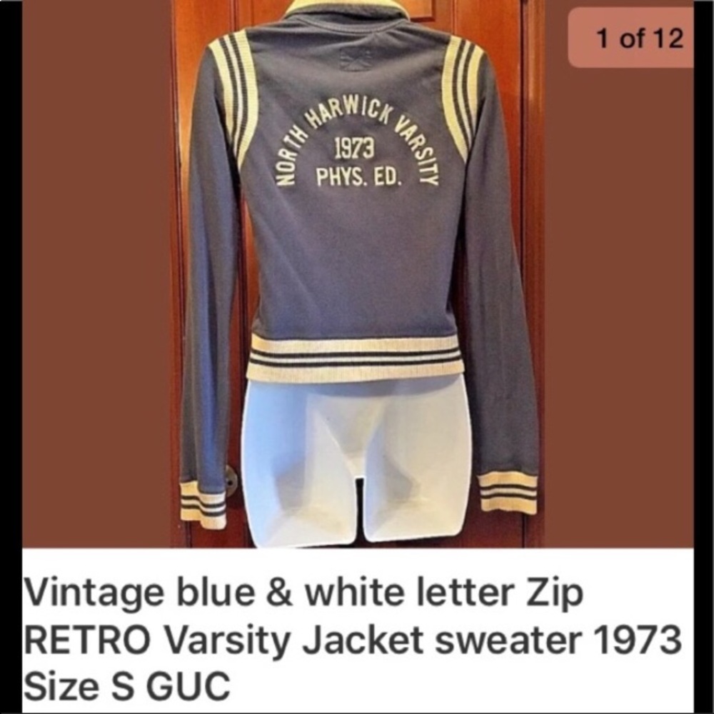 American eagle retro blue track zip fitted college athlete sweater S